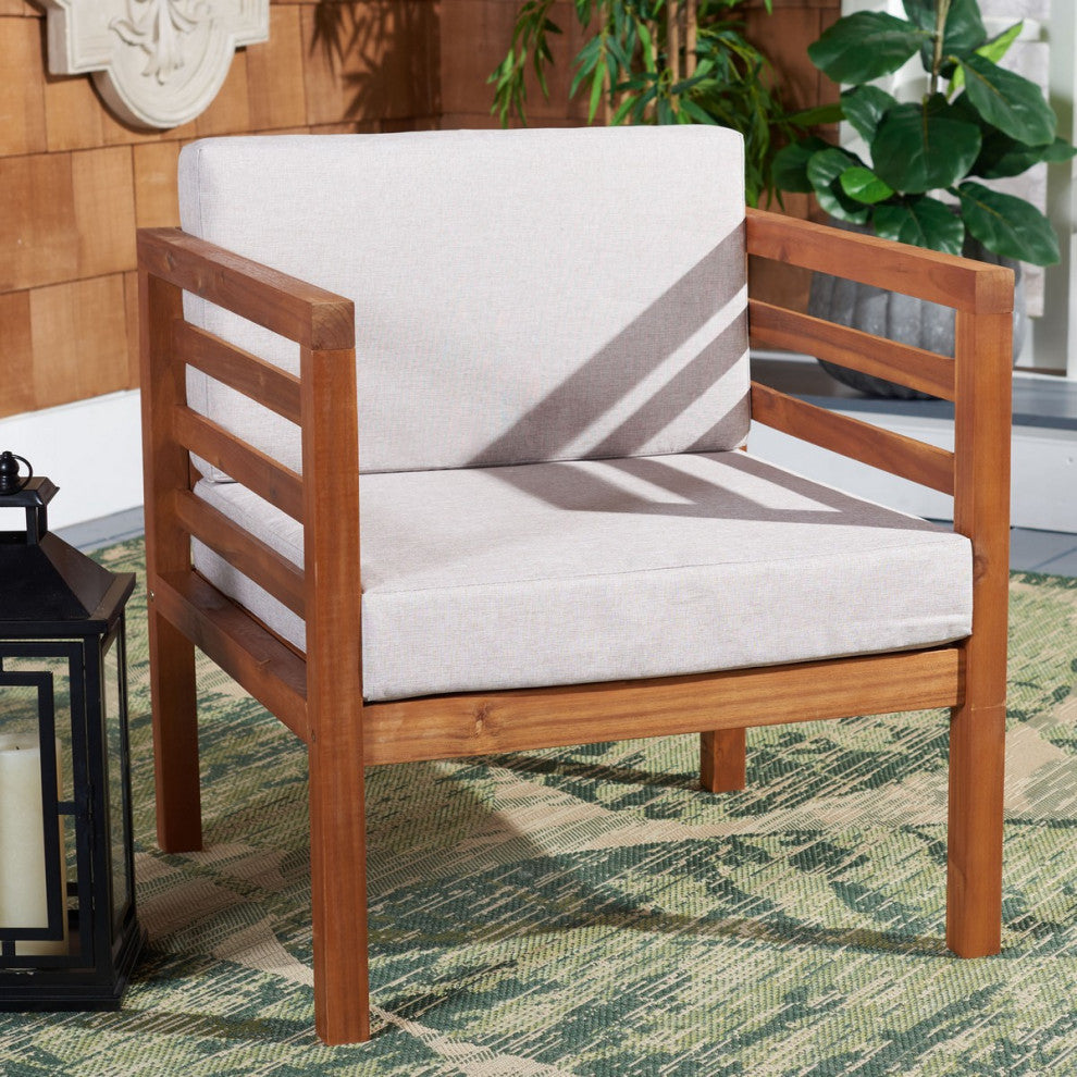 Safavieh Kinnell Outdoor Armchair Natural Wood/Light Grey Cushion