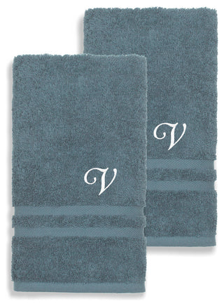 Denzi Hand Towels With Monogrammed Letter, Set of 2, V