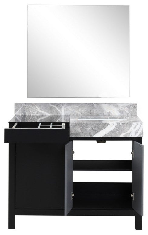 Zilara 42" Black and Grey Vanity, 34" Frameless Mirror