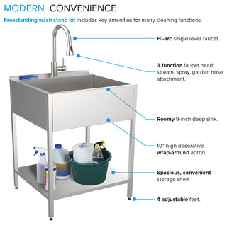 Transolid Steel Laundry Sink, Brushed Stainless, 24x22
