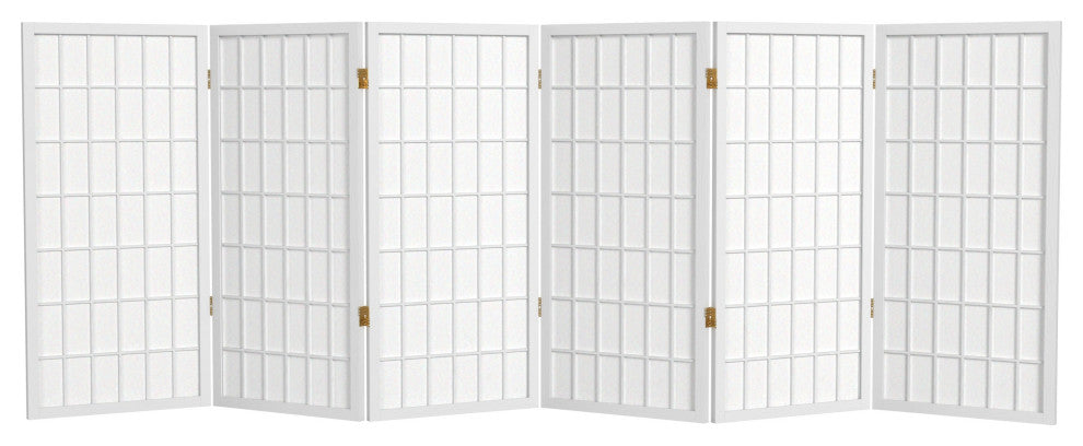 3' Tall Window Pane Shoji Screen, White, 6 Panels