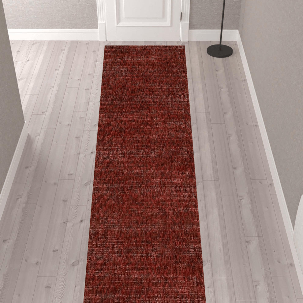 12' Runner Red Grey Deep and Charcoal Power Loom Runner Rug