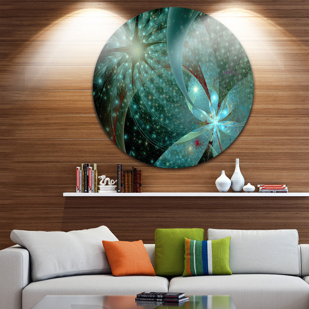 Symmetrical Fractal Flower In Light Blue, Floral Disc Artwork, 23"