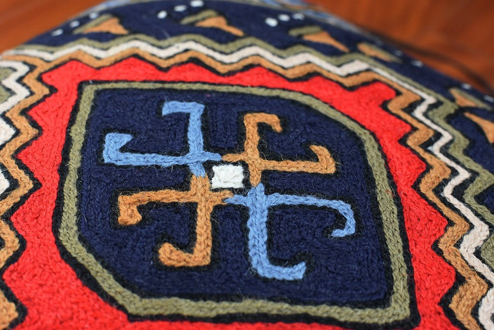 Tribal Pillow Cover Scorpion Kilim Southwestern Red Navy Toss Cushion Wool 18x18