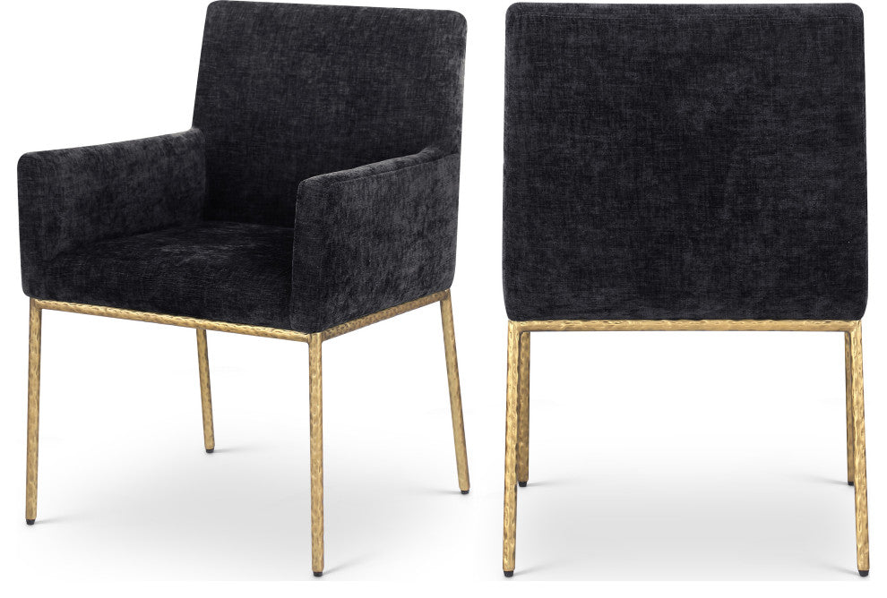 Reeves Upholstered Dining Chair, Black, Chenille , AC,  Brushed Brass, Set of 2