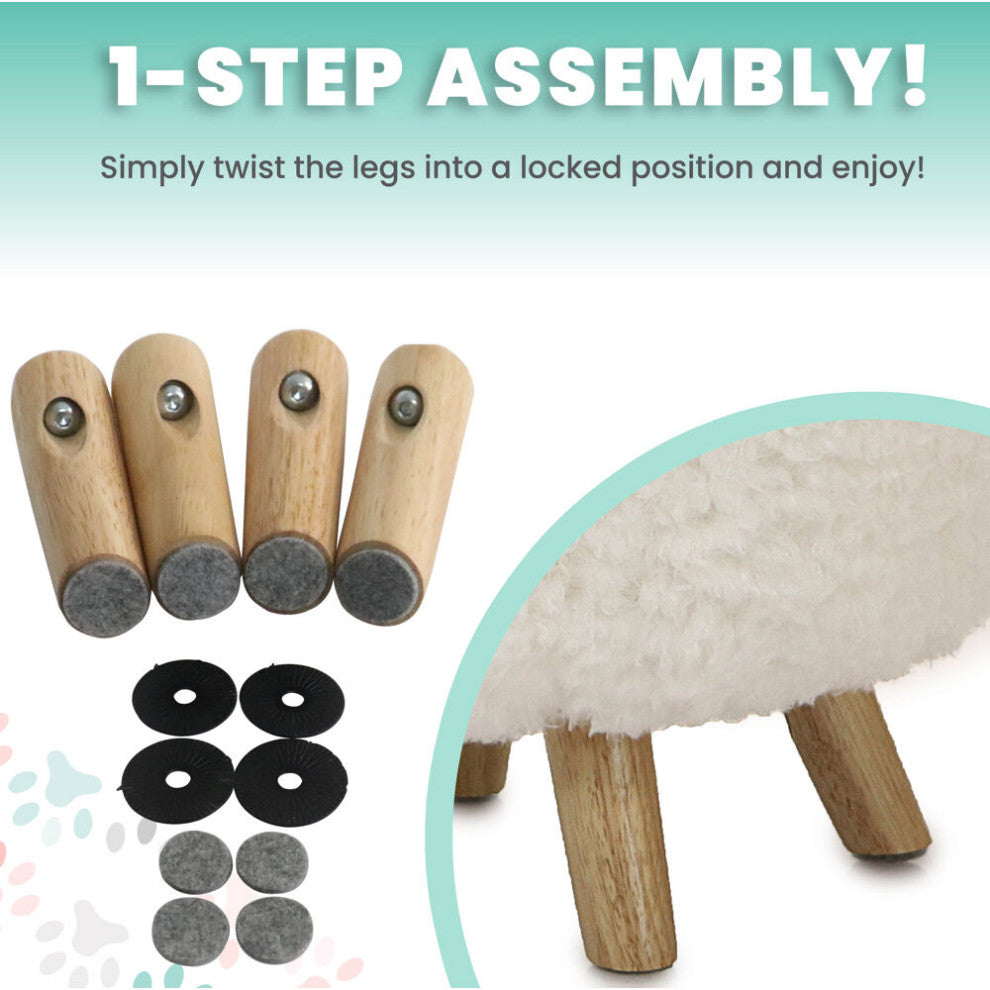 19" Seat Height Plush Pouf Ottoman, White With 4 Spindle Legs Furniture