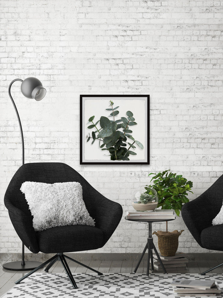 "Green Eucalyptus Leaves" Framed Painting Print, 24x24