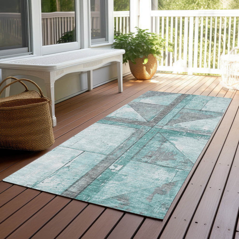 Machine Washable Indoor/Outdoor Chantille ACN1876 Teal 2'3" x 7'6" Runner Rug