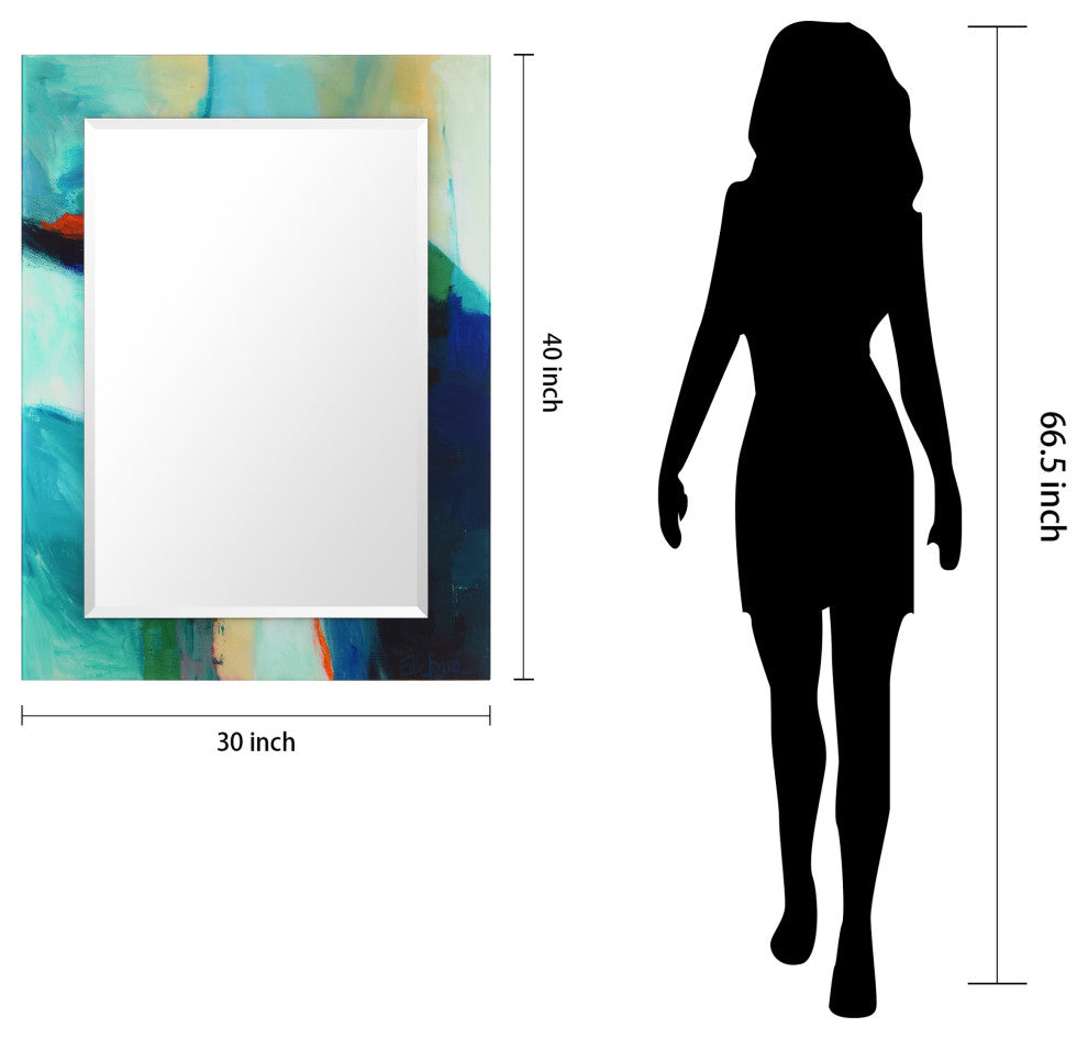 "Sky"Beveled Mirror on Printed Abstarct Tempered Art Glass, 40x30"