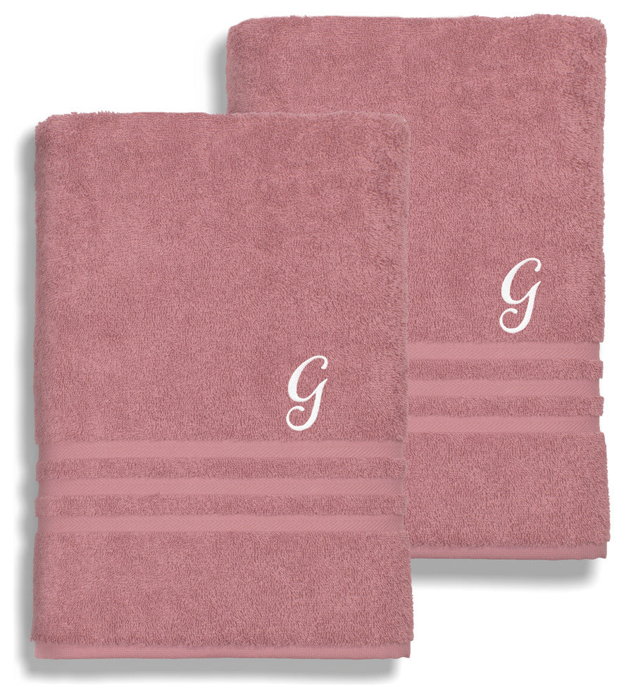 Denzi Bath Towels With Monogrammed Letter, Set of 2, G