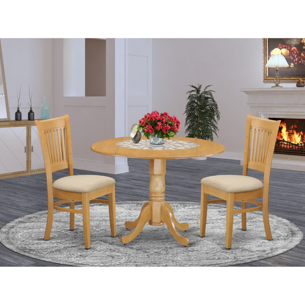 Dlva3-Oak-C 3-Piece Kitchen Nook Dining Set-Kitchen Table and 2 Slat Back Chairs