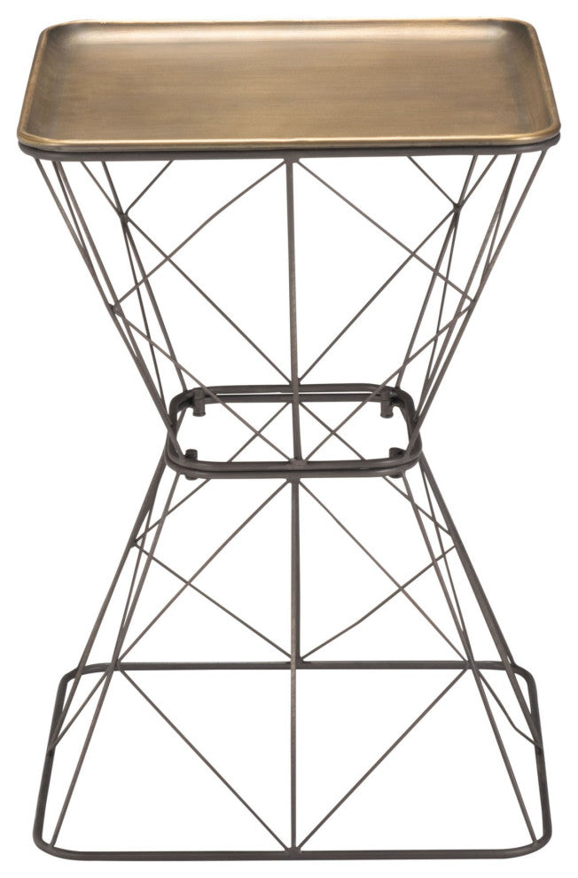 Sofa Side Table, Square, Steel Metal, Gold, Gray, Lounge Lobby Hospitality