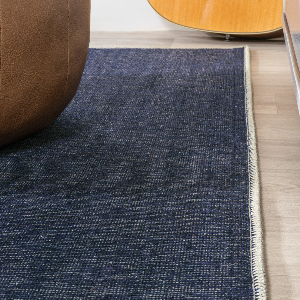 Linja Solid Centre Stripe Machine-Washable Area Rug, 3 X 5