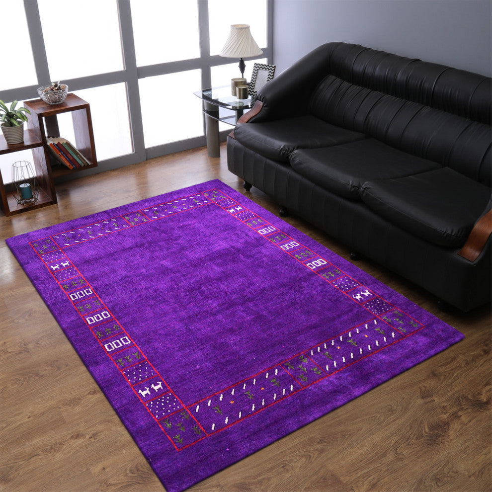 HAND KNOTTED LOOM SILK ECO-FRIENDLY RUGS-8'x10',Rectangle,Purple,Contemporary