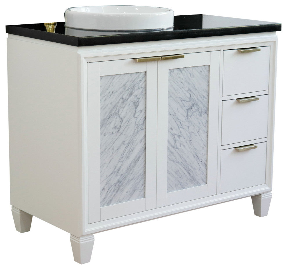 43" Single Vanity, White Finish With Black Galaxy