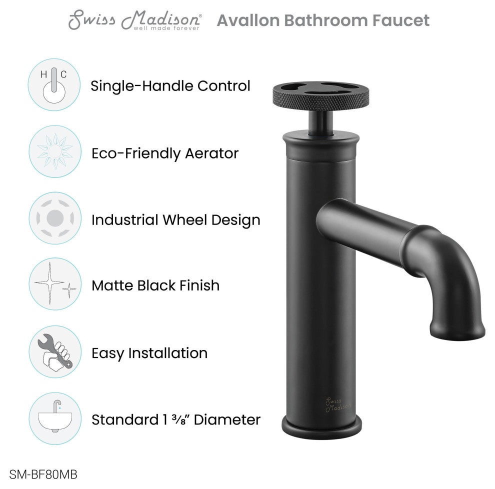 Avallon 7" Single Handle, Bathroom Faucet, Matte Black