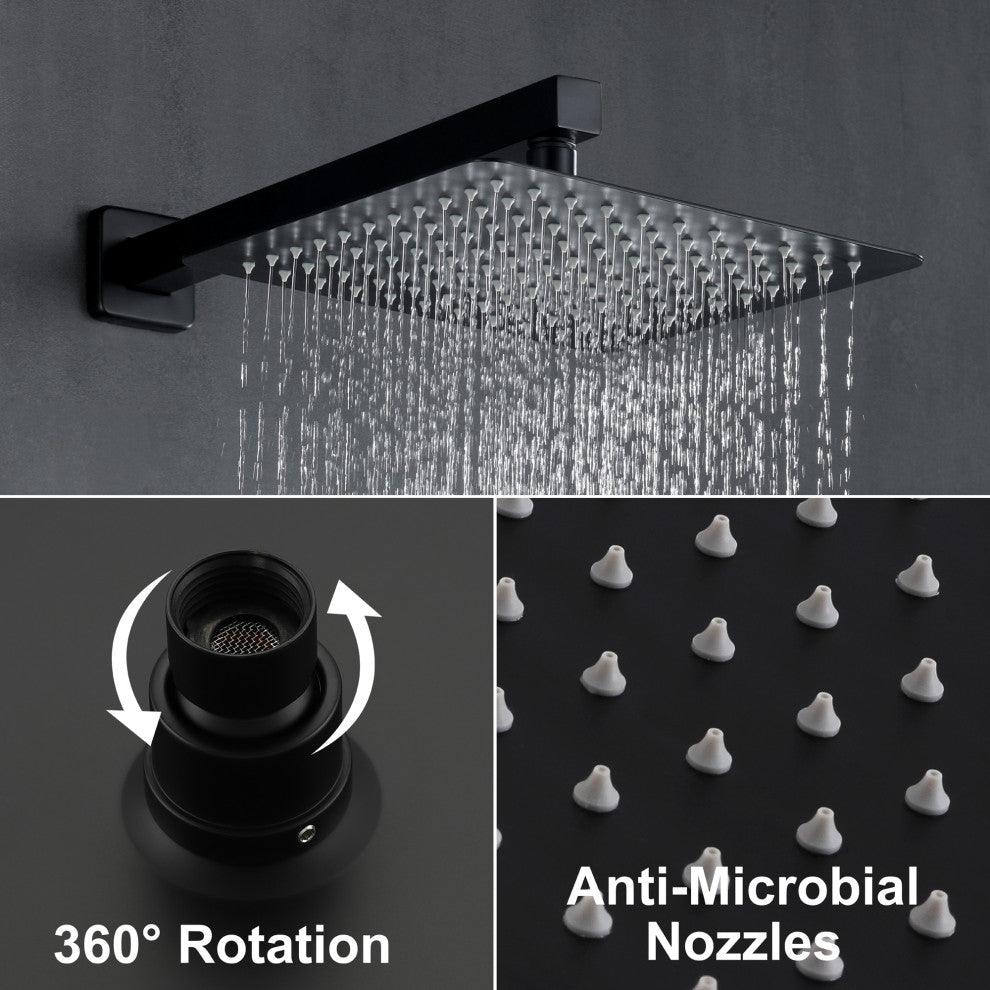 Wellfor Shower Faucet, 10" Rain Shower Head With Handheld Combo Set and Valve, Black