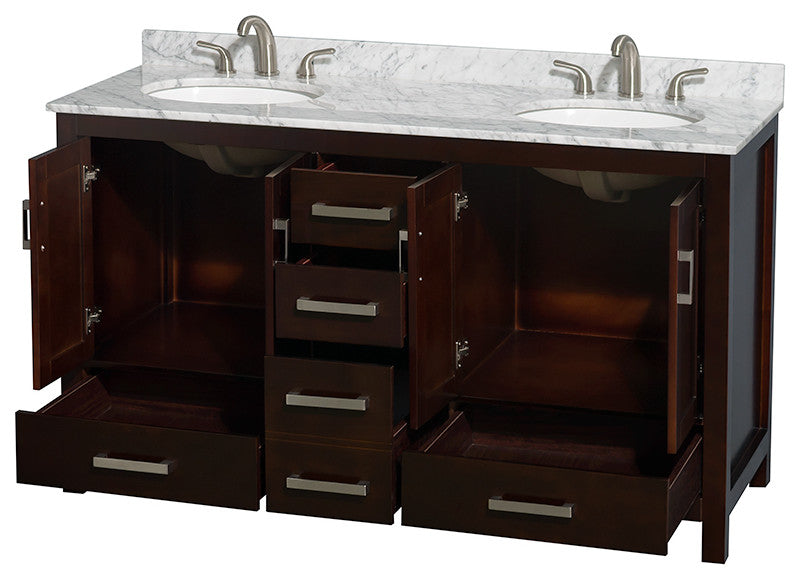 Wyndham WCS141460DESCMUNOMXX Espresso 60 Inch Double with Carrera Marble