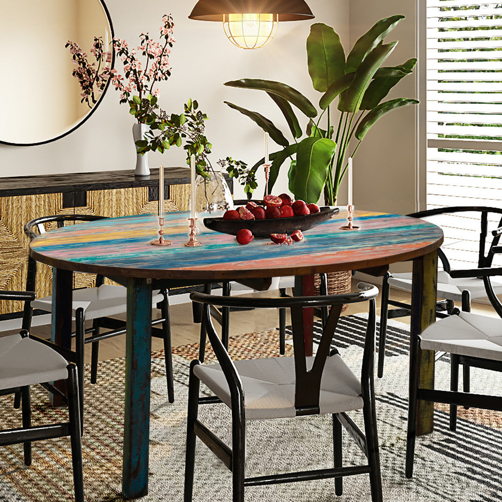 Round Dining Table made from Recycled Teak Wood Boats, 55"