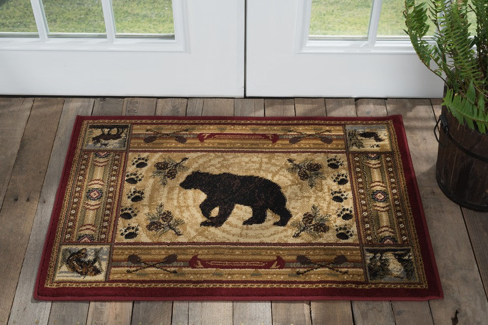 Black Bear Novelty Pattern Lodge Area Rug, Brown, 2''x3''