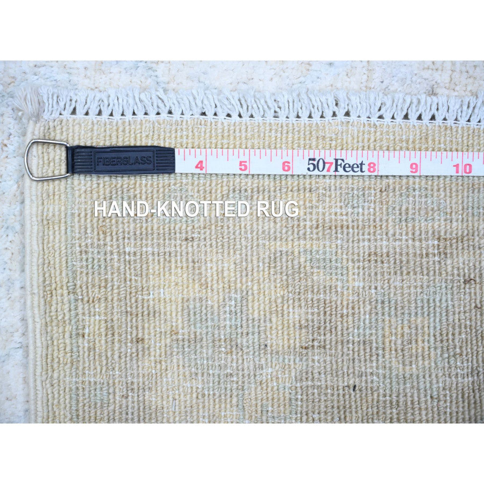 Daisy White Washed Out Peshawar Wool Hand Knotted Runner Rug  2'8"x10'8"