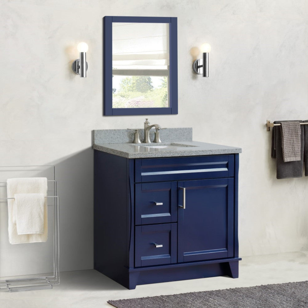 37" Single Sink Vanity, Blue Finish With Gray Granite
