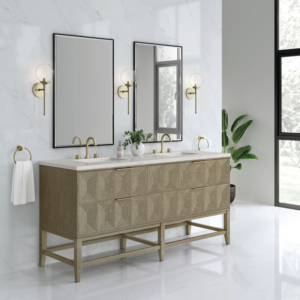 Emmeline 72" Double Vanity, Pebble Oak, Eternal Jasmine Pearl