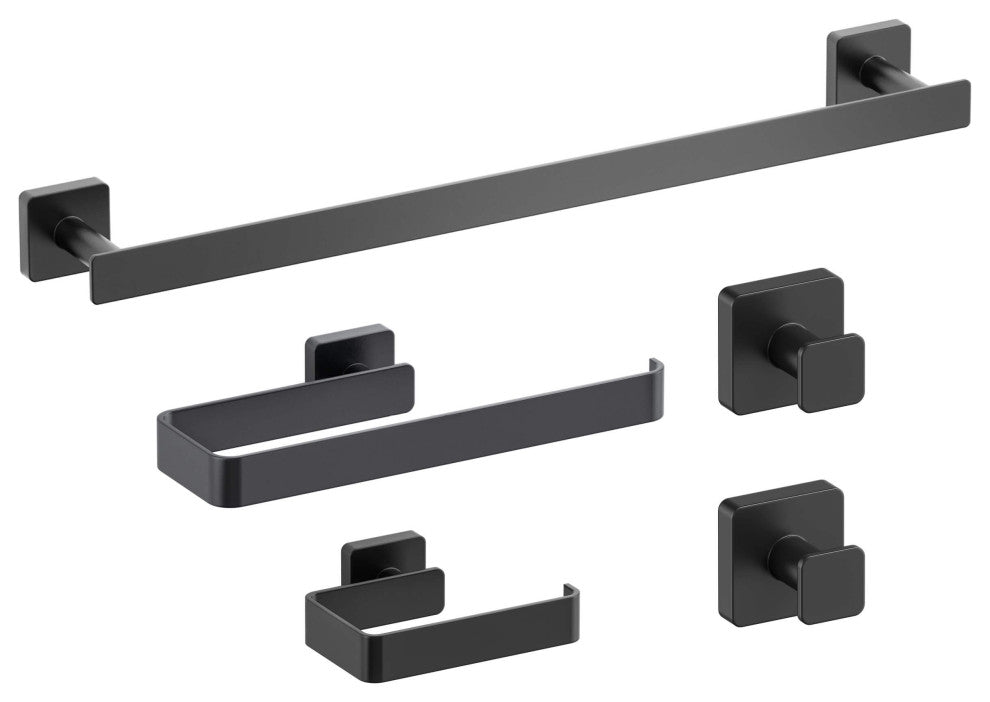 Blaze 5 Piece Bathroom Hardware Set, Matte Black