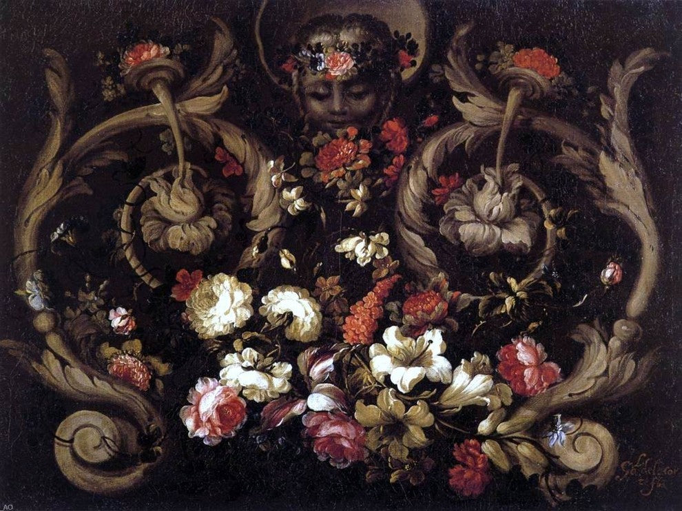 Gabriel De La Corte Grotesques With Flowers, Gallery Wrapped Canvas, 21"x28"
