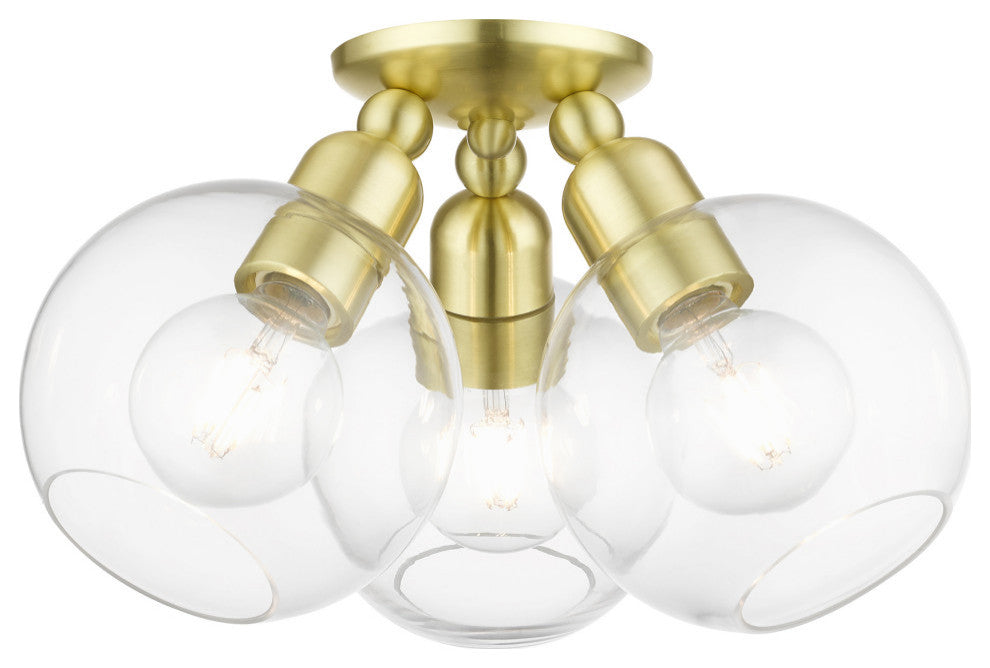 Downtown 3 Light Satin Brass Sphere Semi-Flush