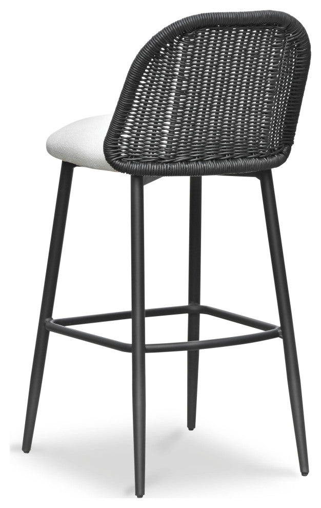 Alexa Rattan Performance Fabric Outdoor Stool, Black, Bar Stool