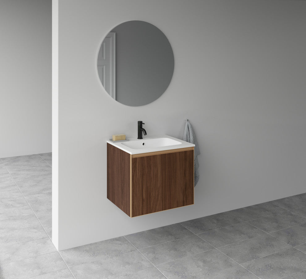 Perlato Slat 24" Bathroom Vanity, Matte Gold Trim, 24", No Sinktop Included