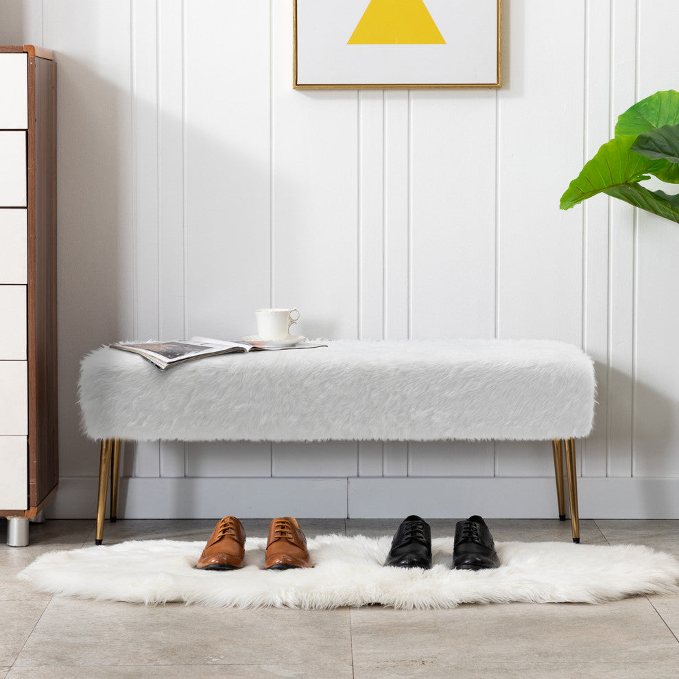 Soft-Touch Faux Fur Bedroom Bench, White