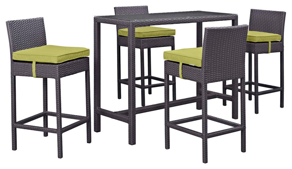 Modway Convene 5 Piece Outdoor Patio Pub Set, Espresso Peridot