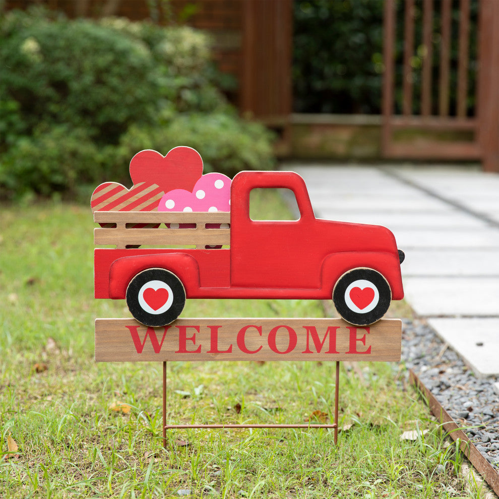 24'' Metal/Wooden Valentine's Truck Yard Stake