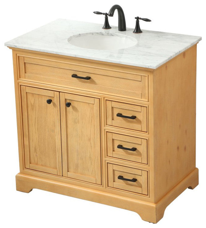 Amber Single Bathroom Vanity, Blue, Natural Wood, 36"
