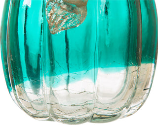 Handblown Turquoise Crackle Oblate Glass Pumpkin