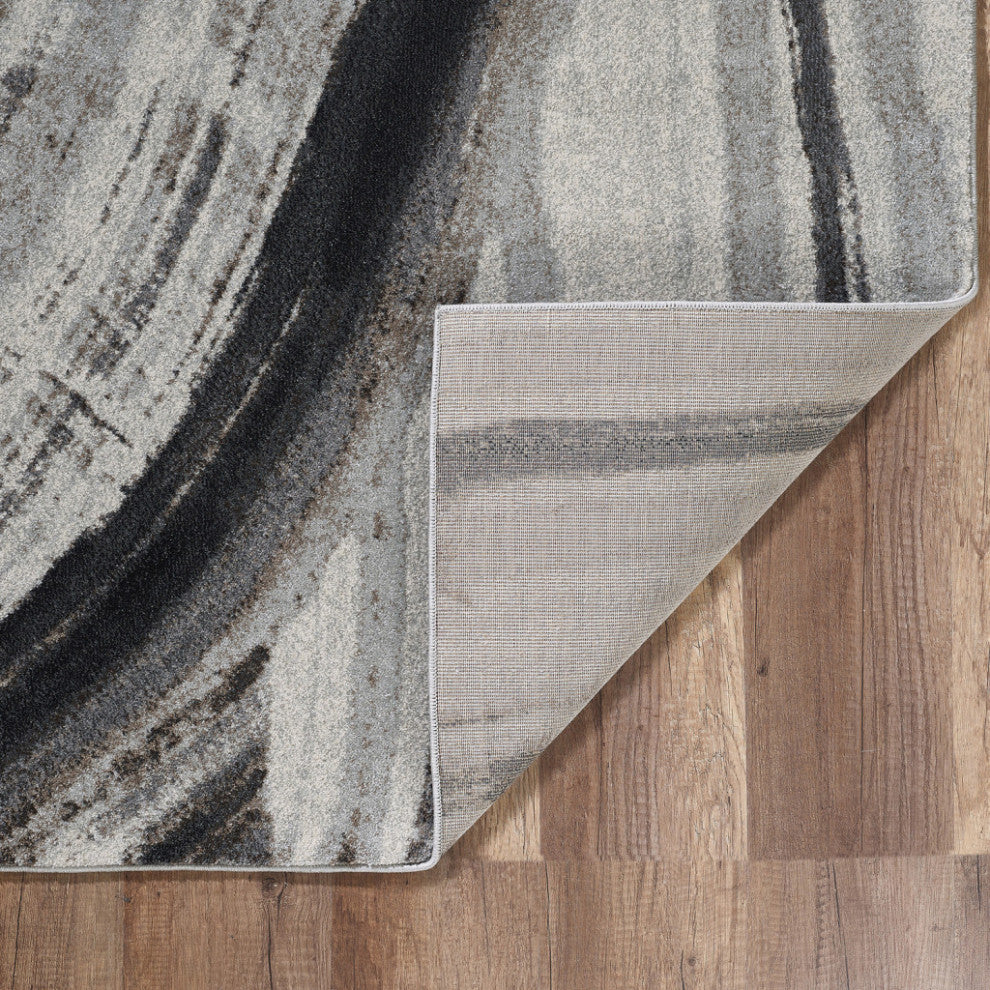 10"x13" Gray Ivory Abstract Strokes Modern Area Rug
