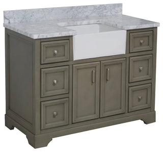 Zelda 48" Bathroom Vanity, Weathered Gray, Carrara Marble