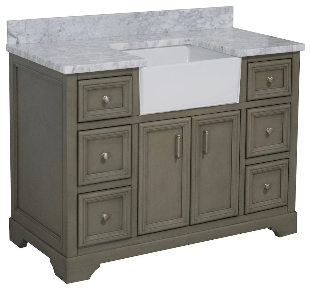 Zelda 48" Bathroom Vanity, Weathered Gray, Carrara Marble