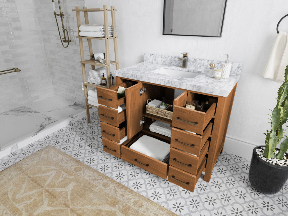 Malibu Teak 42 Single Sink Bath Vanity in Golden Teak 2" Piatra Gray