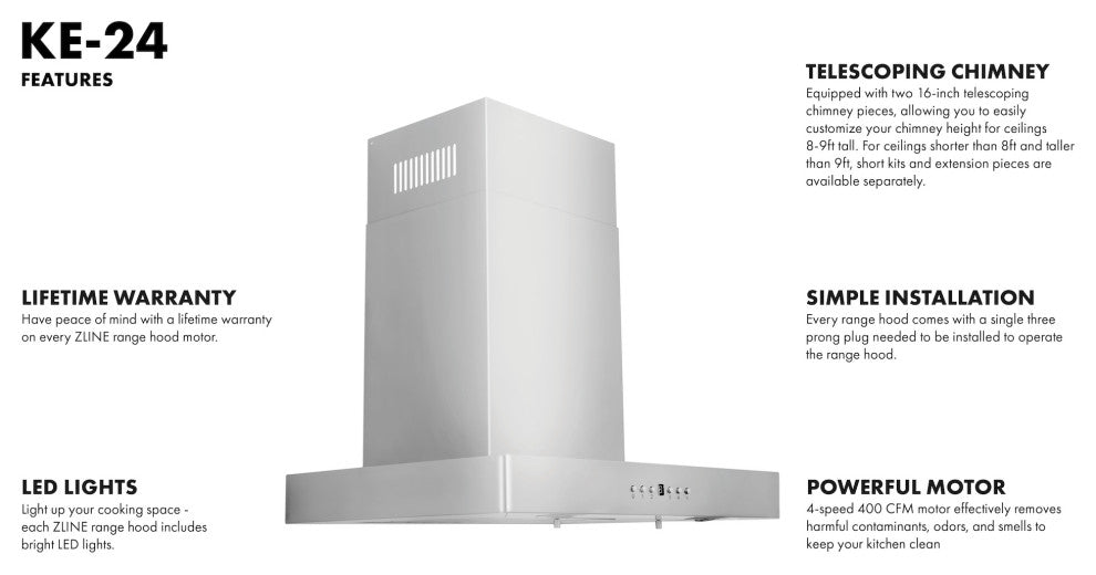 ZLINE 24" Convertible Vent Wall Mount Range Hood in Stainless Steel