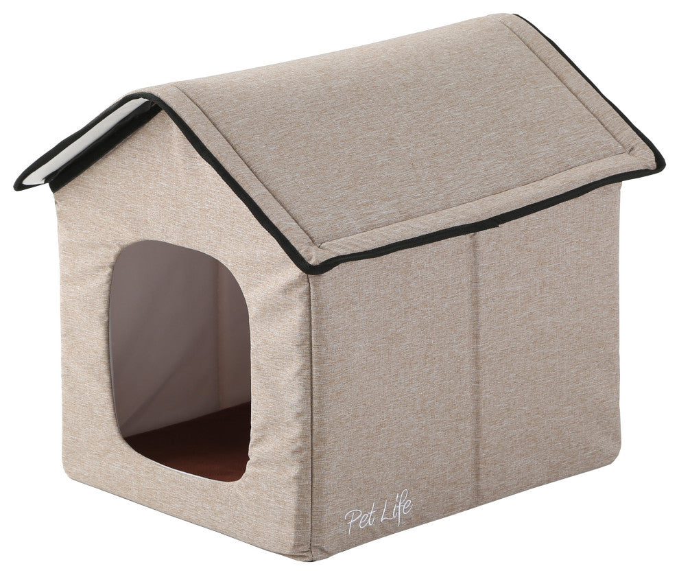 Pet Life "Hush Puppy" Heating and Cooling Collapsible Pet House, Beige, Large