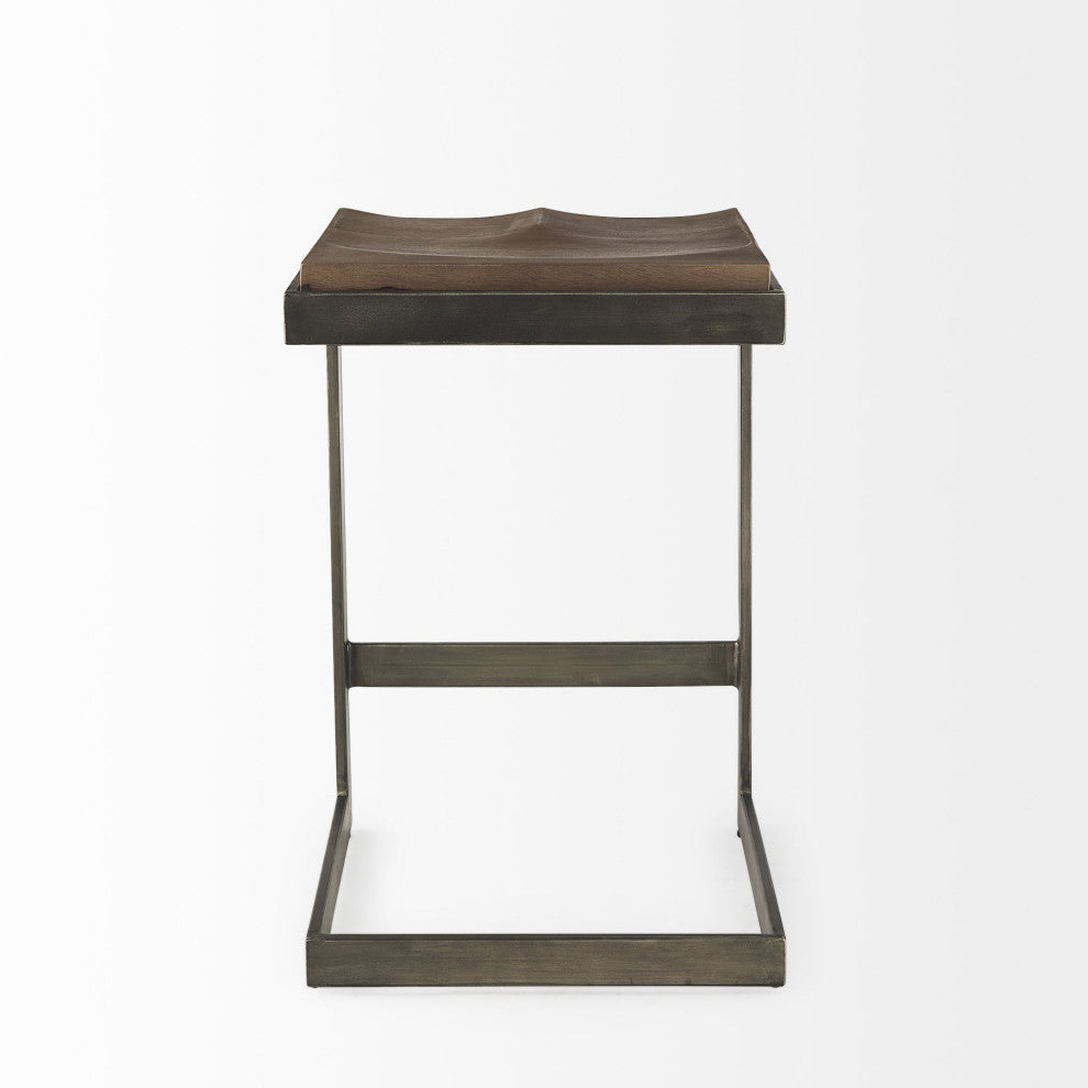 26" Warm Brown Cheeky Wood and Metal Counter Stool
