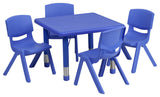 24'' Square Blue Plastic Height Adjustable Activity Table Set