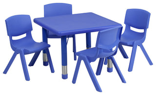 24'' Square Blue Plastic Height Adjustable Activity Table Set