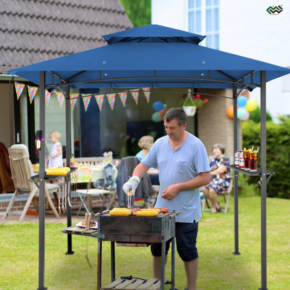 MEWAY 8x5 Grill Gazebo 2-Tiered Outdoor BBQ Canopy Tent, Royal Blue, 8x5