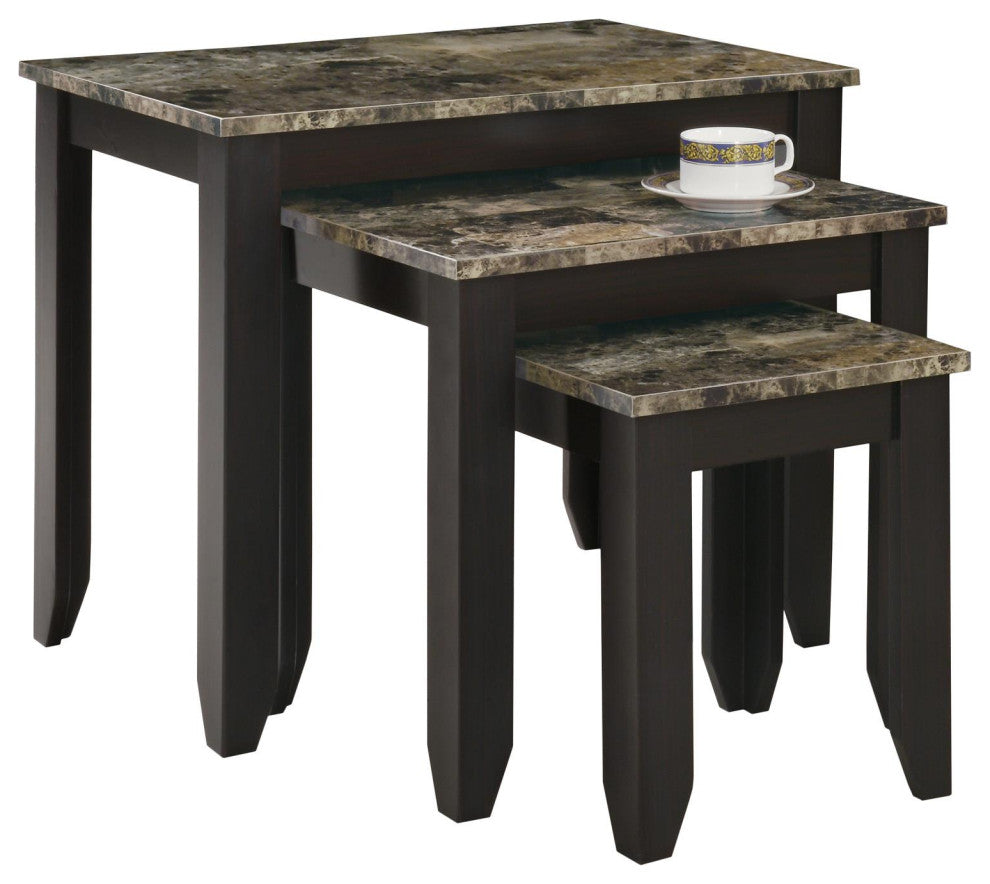 52" Dark Brown And Brown Faux Marble Nested Tables