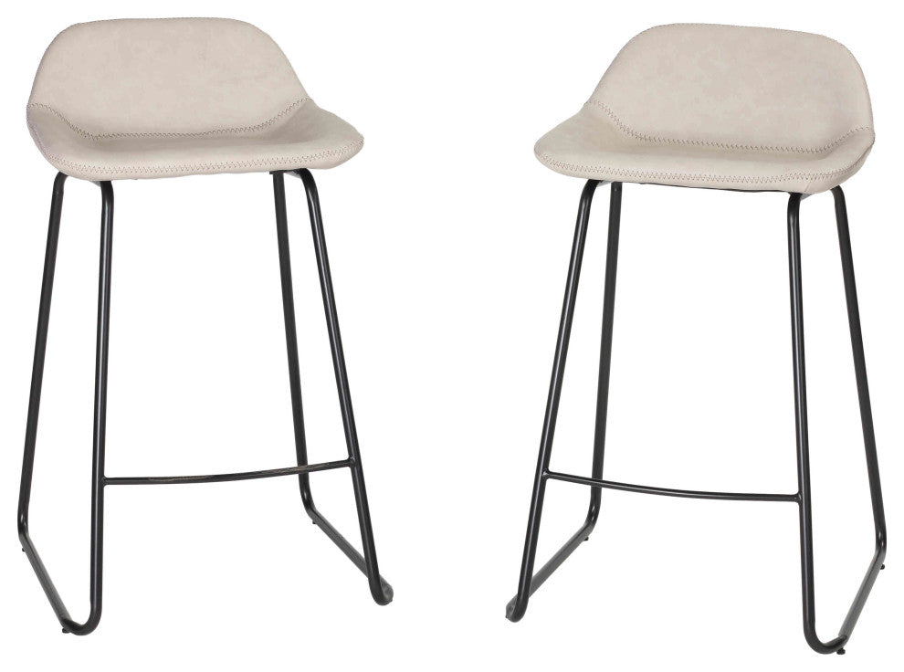 Cortesi Home Ava Counter Stools, Stone Gray Faux Leather, Set of 2