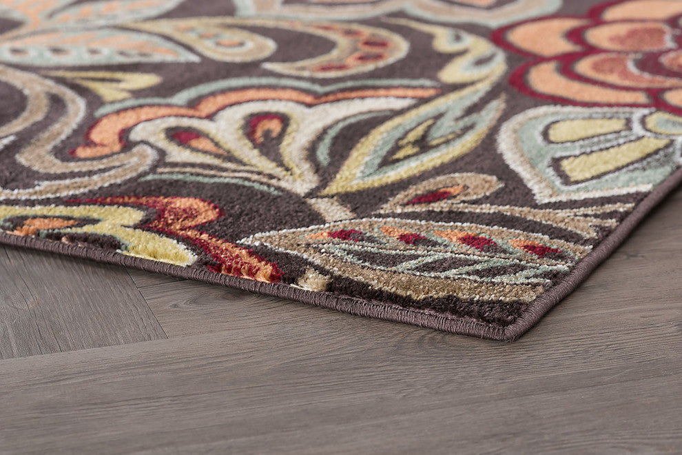 Dilek Transitional Floral Area Rug, Brown, 5'3'' X 7'3''